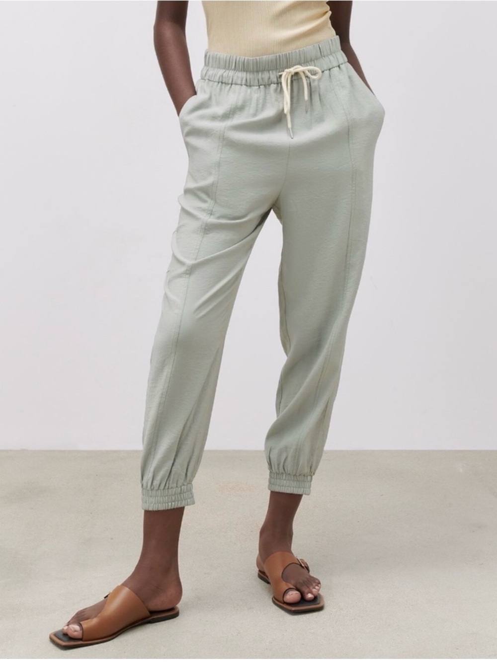 Zara Light Sage Drawstring Joggers - Pale Green Women’s Extra Small